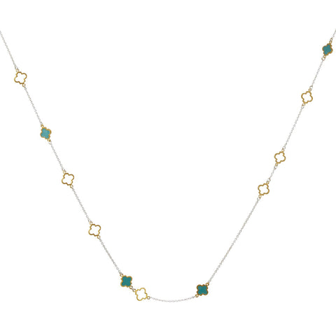 Mala Necklace Silver Gold Turquoise